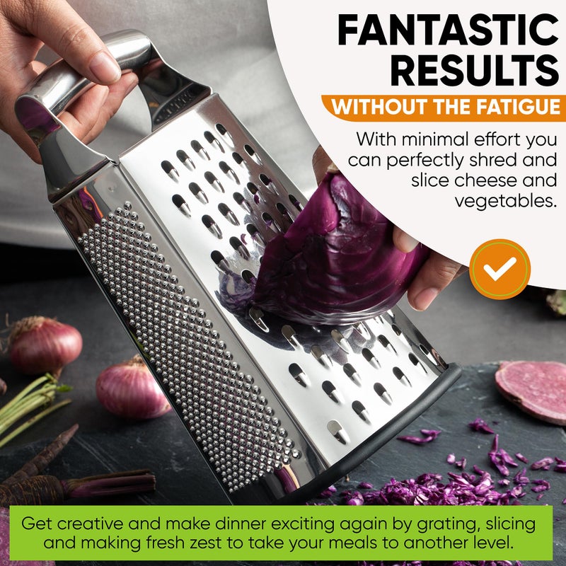 Spring Chef Professional Large Parmesan Cheese Grater, Stainless Steel Metal Box Grater with Handle, 4 Sided Handheld Kitchen Food Shredder for Cheese, Carrot, Veggie, Ginger, Potato - Dishwasher Safe - Image 3